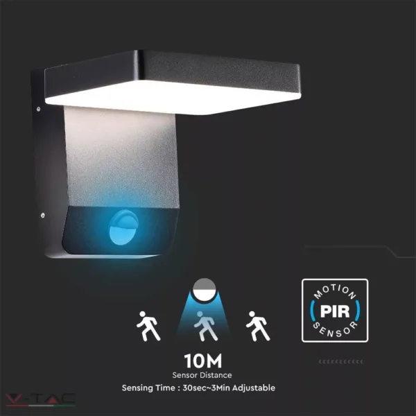 17W Fali lámpa fekete érzékelővel IP65 V-TAC