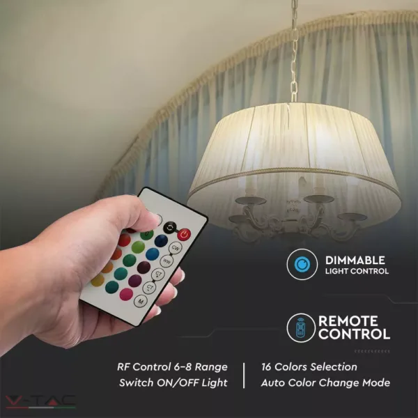 4,8W LED izzó E14 C37 RGB+4000K távirányítóval - 2929 V-TAC