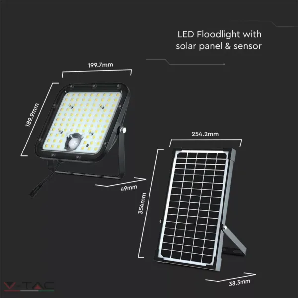 30W Napelemes fekete LED reflektor távirányítóval 4000K 6.4V 6000mA