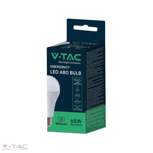12W LED izzó E27 A80 beépített készenléti akkumulátorral 4000K