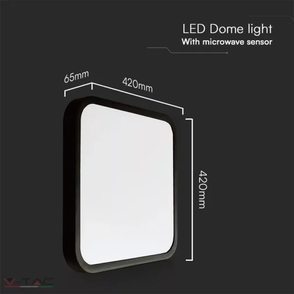 36W fekete LED mozgásérzékelős mennyezeti lámpa négyszög IP44